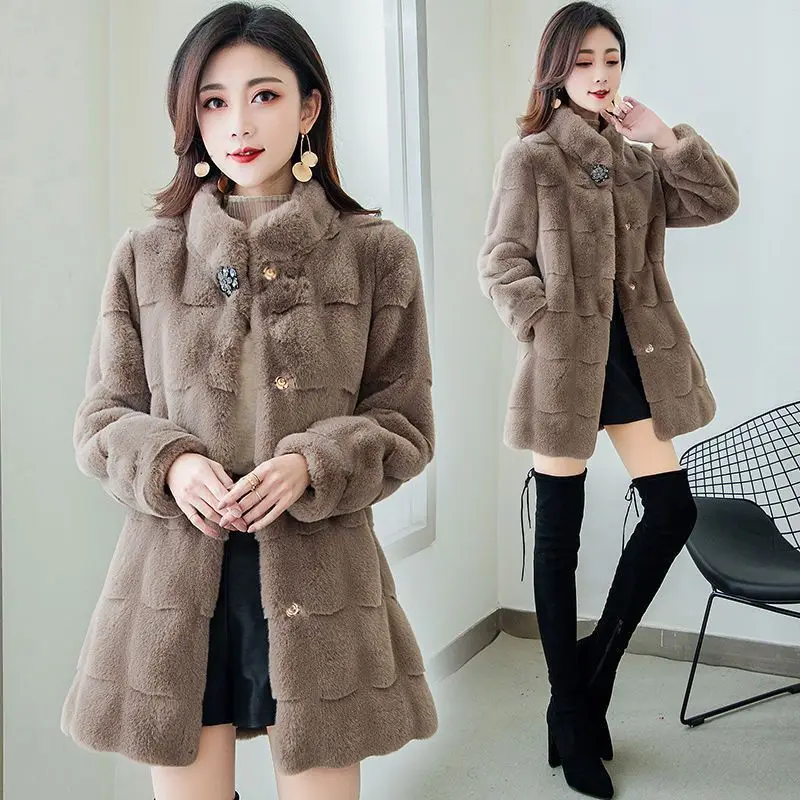 Top Trends: Imitation Mink Women's Standing Neck Coat Medium Long Korean Version Winter Warmth Thickened Long Sleeve Fashion Slim Fit Mink Shoppable Styles - Image 5