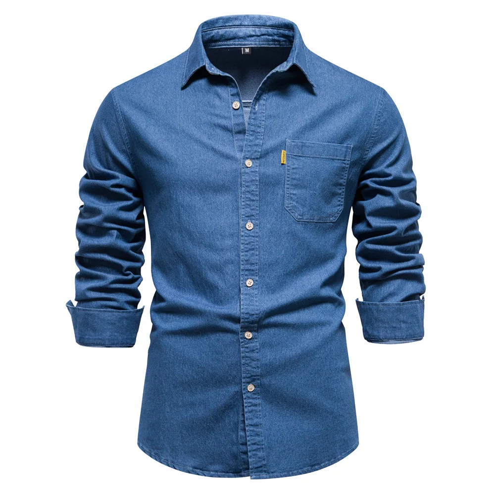 Top Trends: New Autumn Cotton Denim Shirt Men Long Sleeve Solid Color Casual Slim Fit Shirt Mens Designer Clothing Cowboy Shirts For Men Shoppable Styles