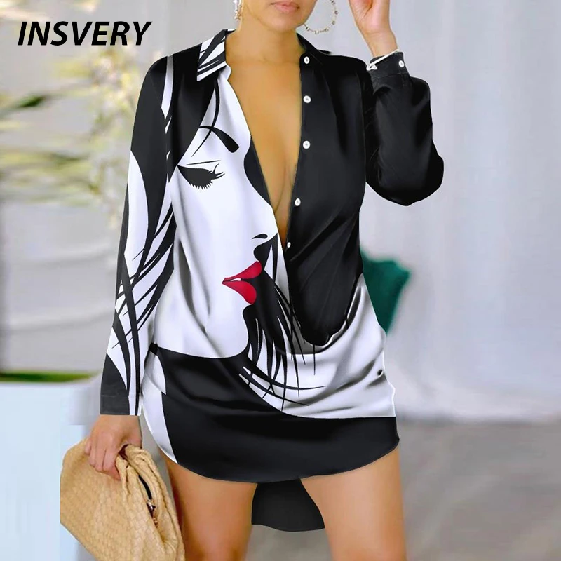 Top Trends: Women Long Sleeve Looss Shirt Dress Boho Turn Down Collar Vintage Print Club Party Dresses 2023 Casual Mini Dress Shoppable Styles