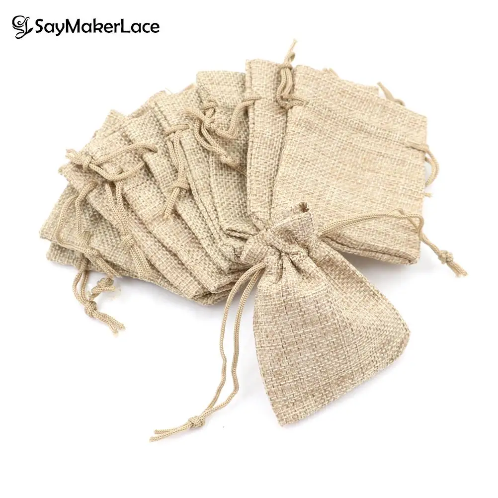 Top Trends: 10pcs / lot 7x9cm Jewelry Fashion Small Burlap Jute Sack Linen Pouch Bag Drawstring Bag For Jewelry Packaging Shoppable Styles