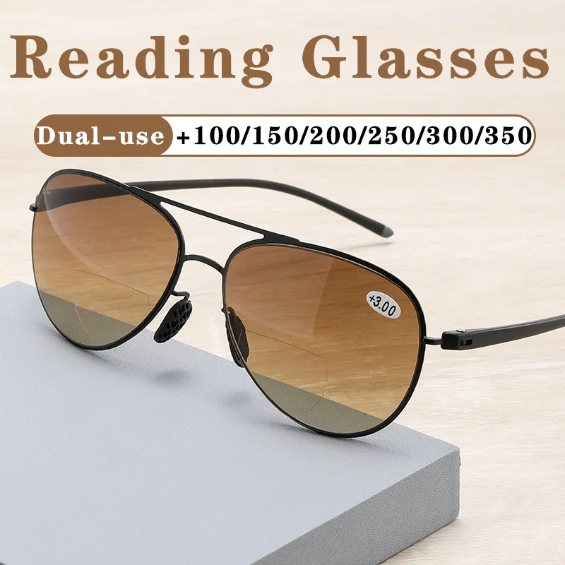 Top Trends: Bifocal Reading Glasses Men Fashion Double Bridge Sunglasses Male Look Far And Near Anti Glare Hyperopia Eyeglasses + 100 To + 350 Shoppable Styles