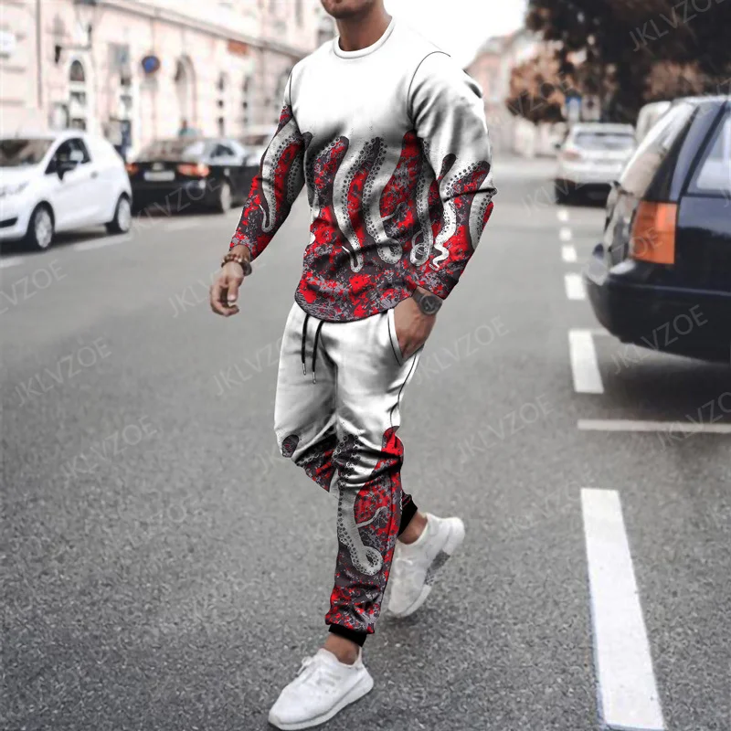 Top Trends: Spring Men's T Shirt Set Terror Cthulhu Tentacle Long Sleeve O Neck Tracksuit Streetwear Fashion Trend 2 Piece Suit Oversized Shoppable Styles