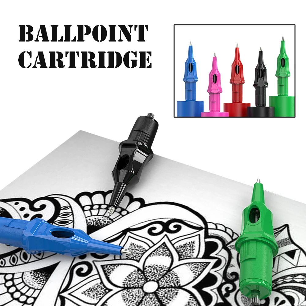 Top Trends: 20pcs Tattoo Ballpoint Pen Cartridges Tattoo Needles Ink Free For Beginner Designer Dotwork Drawing Practice Tattoo Refill Shoppable Styles