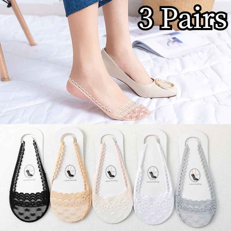 Top Trends: 3 Pairs Womens Socks Summer Autumn Lace Girl Boat Socks Ultrathin Invisible Breathable Sexy Lady Sock Cotton Sock Meias Sox New Shoppable Styles