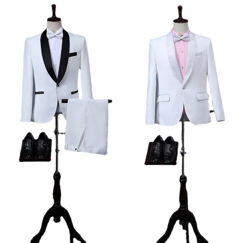 Top Trends: 2023 New Suit Suit Men's Three-Piece Suit Korean Style Suit Slim White Professional Best Man Groom Dress With Bow Tie Shoppable Styles - Image 5