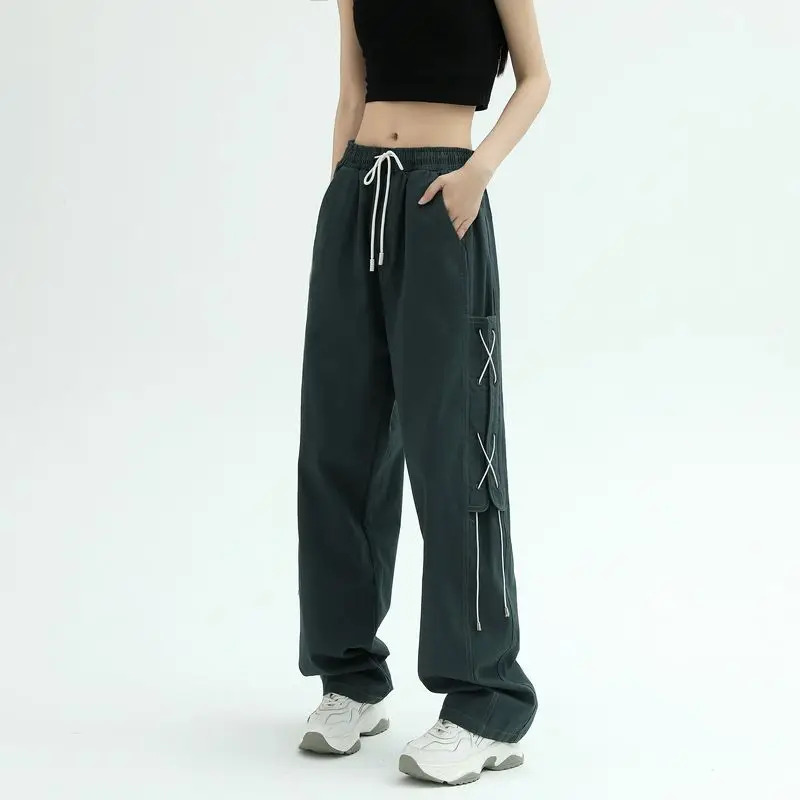 Top Trends: Vintage Oversize Solid Cargo Pants Women New Harajuku Streetwear Hip Hop Wide Leg Drawstring Elastic Waist Baggy Casual Trousers Shoppable Styles