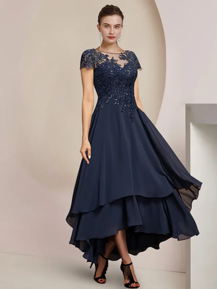 Top Trends: Groom Mother Of The Bride Dress Wedding Guest High Low Scoop Neck Asymmetrical Tea A-Line Length Formal Evening Gown Shoppable Styles