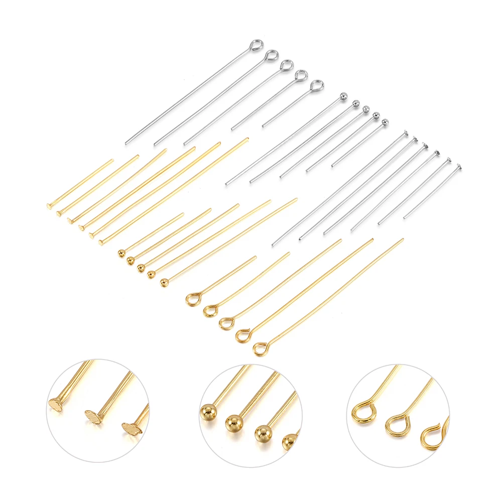 Top Trends: 50-100pcs Stainless Steel Heads Eye Flat Head Pin Gold Silver Plated Ball Head Pins Findings For Jewelry Making Accessories Shoppable Styles