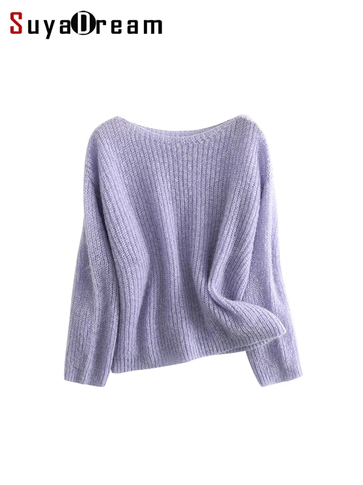 Top Trends: SuyaDream Women Wool Pullovers 31.7%Mohair 25.1%Wool Blend Slash Neck Loose Sweaters 2022 Fall Winter Short Top Pink Green Shoppable Styles