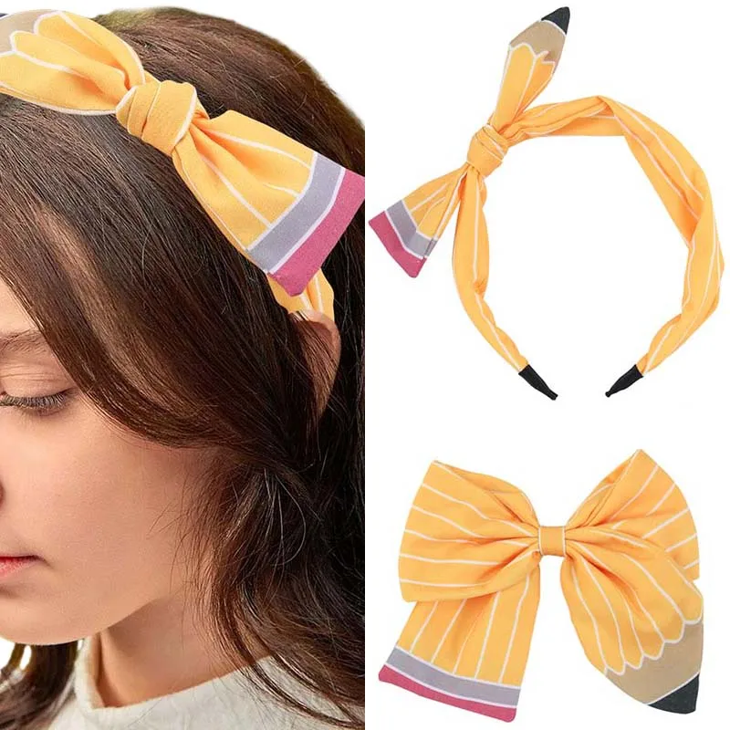 Top Trends: Oaoleer 2Pcs Back To School Hairband Hair Bows Clip For Baby Girl Cute Pencil Printed Hairpin Hairgrip Kids Headwear Accessories Shoppable Styles