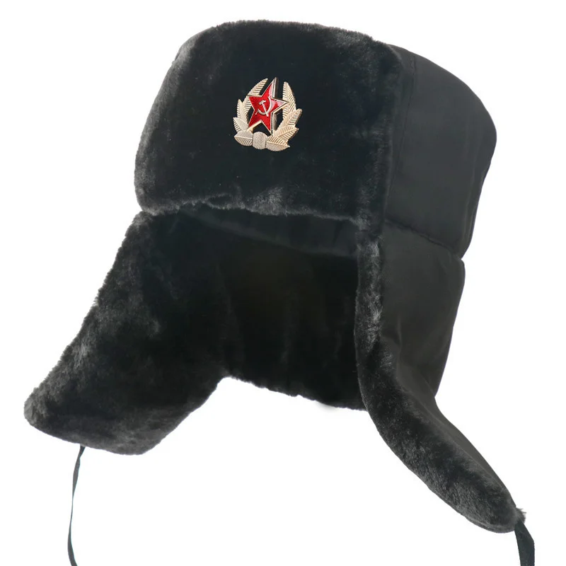 Top Trends: Fur Winter Ushanka Russian Hat Removable Trooper Hat Trapper Hunter Headwear With Ear Flaps Aviator Hat With Red Star Emblem Shoppable Styles