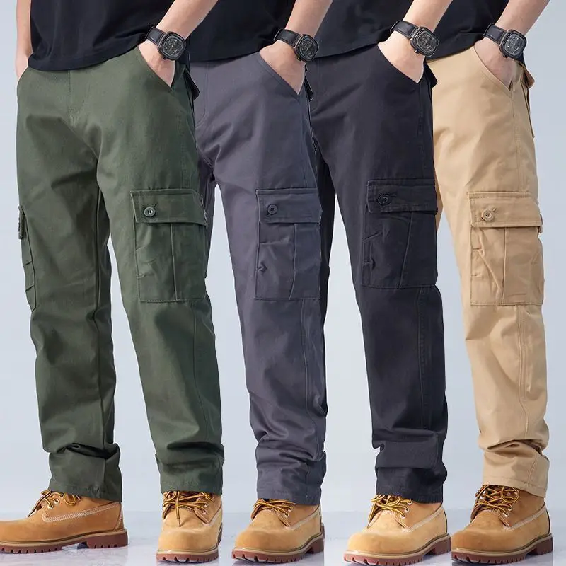 Top Trends: Cotton Cargo Pants Men Overalls Army Military Style Tactical Workout Straight Trousers Outwear Casual Multi Pocket Baggy Pants Shoppable Styles