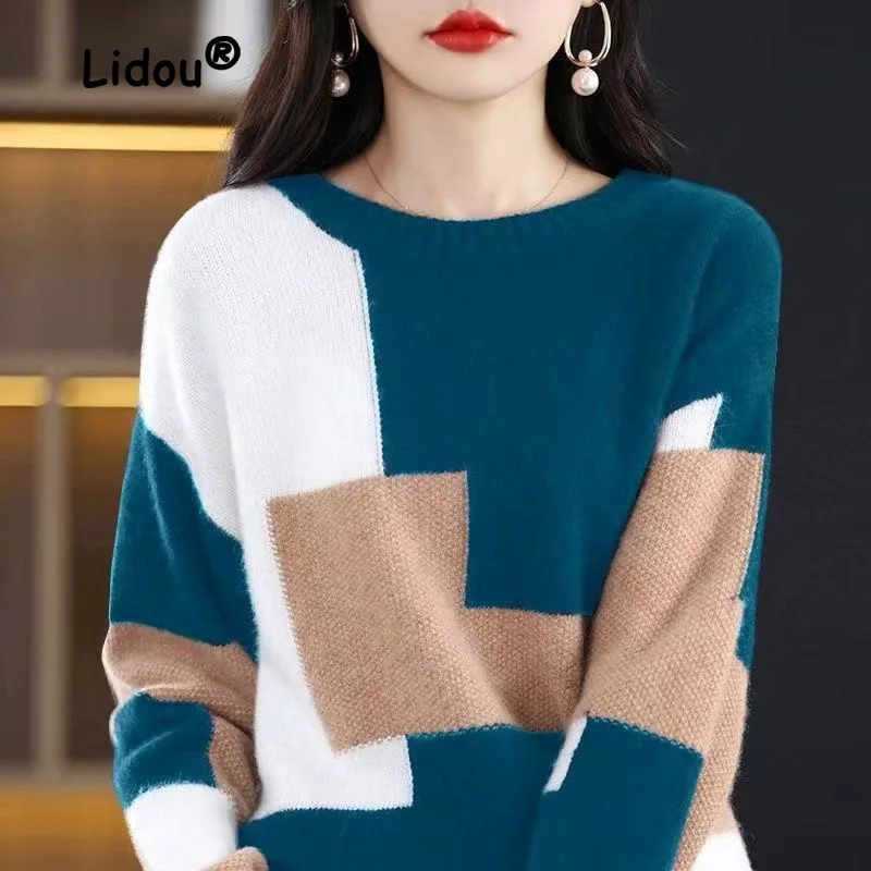 Top Trends: Simplicity Color Contrast Fashion Knitting Sweaters Women New Classic Long Sleeve O-collar All-match Keep Warm Autumn Winter Top Shoppable Styles