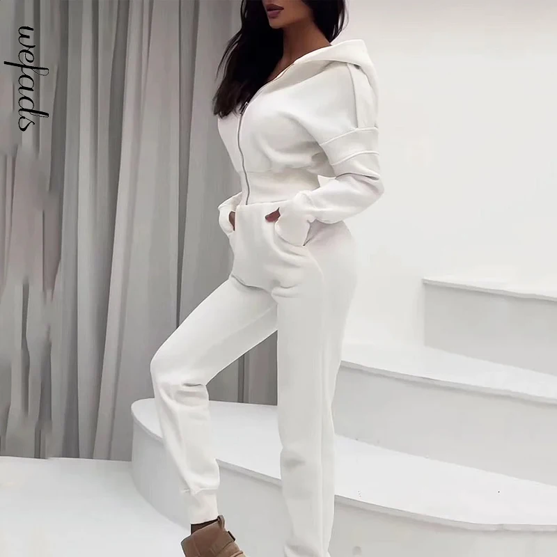 Top Trends: Wefads Jumpsuit Women Casual Chic Solid Long Sleeve Hooded Zipper Nipped Waist With Pocket Fit Sport Tracksuit Romper Streetwear Shoppable Styles