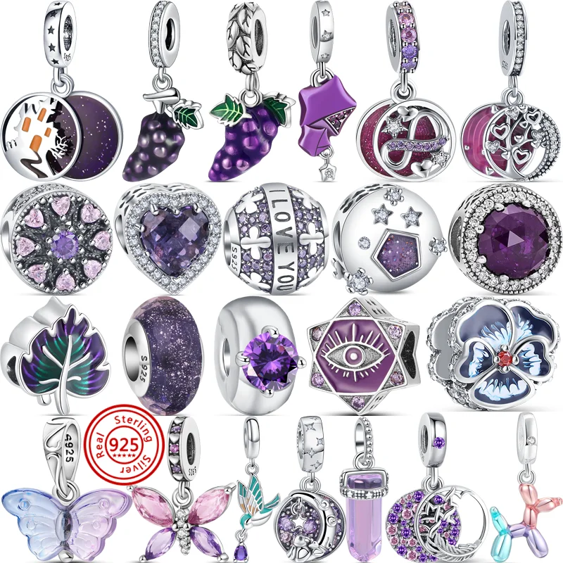 Top Trends: Fit Original Pandora Charms Bracelet Jewelry New 925 Sterling Silver Purple Zircon Grape Leaves Castle Butterfly Eyes Fine Beads Shoppable Styles