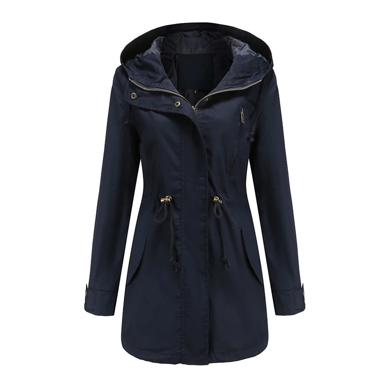 Top Trends: 2024 New Cotton Hooded Trench Coat Women's Spring Autumn Jacket Zipper Loose Drawstring Solid Color Windbreaker Women's Clothing Shoppable Styles - Image 6