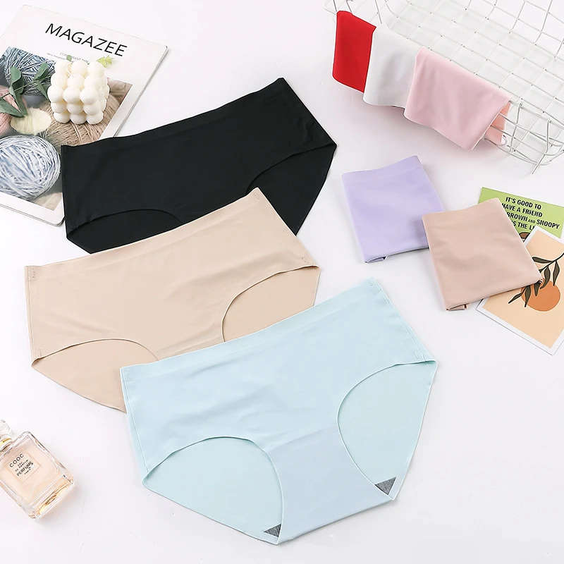 Top Trends: Women's Seamless Ice Silk Underwear Adhesive Waist Plus Size Solid Color Briefs Women's Comfortable Fast Sleep Pregnant Women Shoppable Styles - Image 2