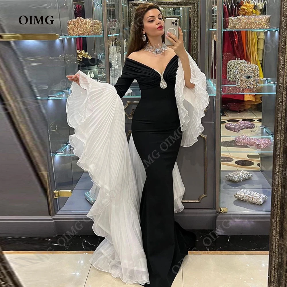 Top Trends: OIMG Custom Dubai Mermaid Arabic Black Evening Dress For Women Queen Long Sleeves Beaded Crystals Elegant Formal Party Gown Shoppable Styles