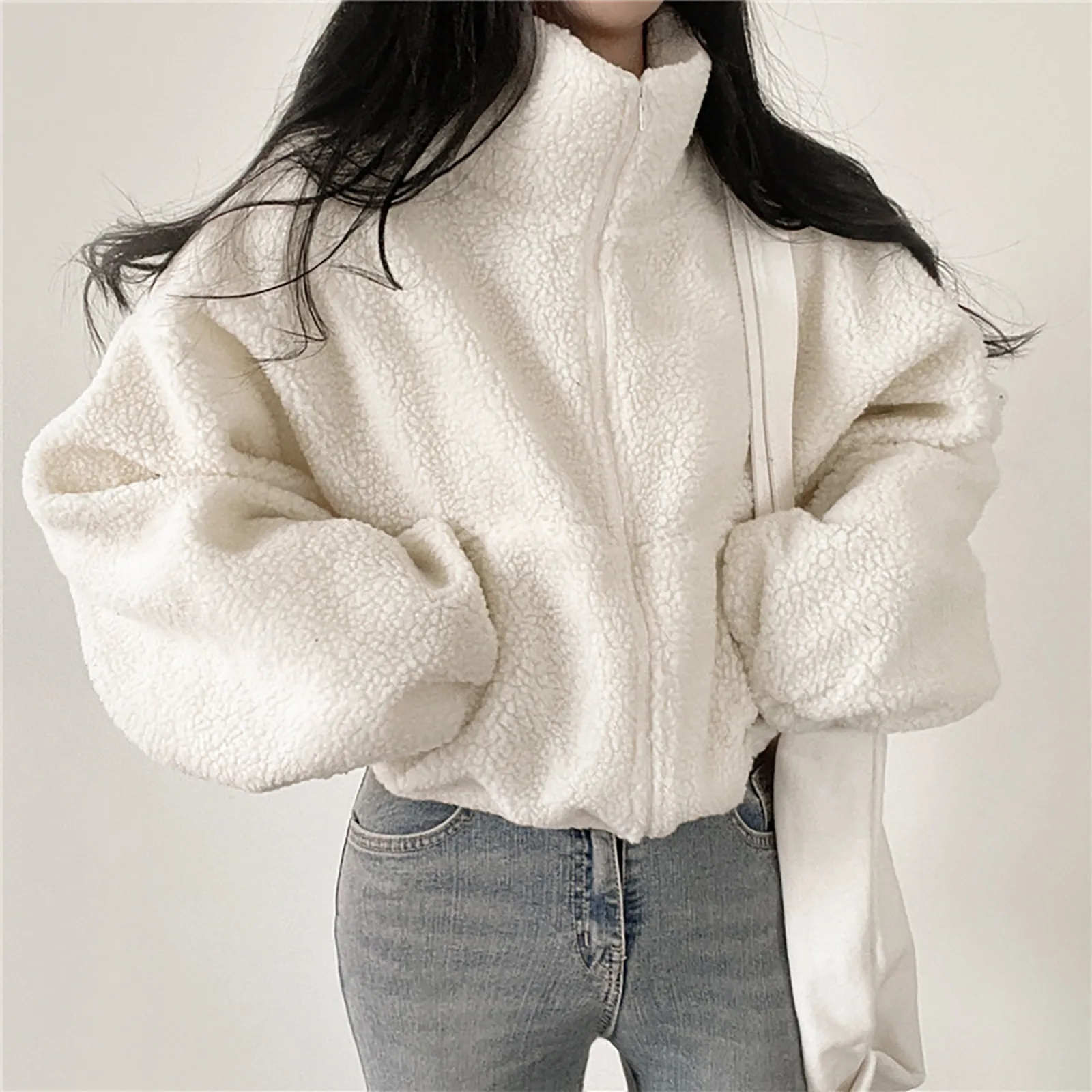 Top Trends: Fleece Hoodie Thickened Warm Women Zippe Sweatshirts No Hood Women'S Stand Collar Short Loose Plush Coats Winter Zipper Jackets Shoppable Styles