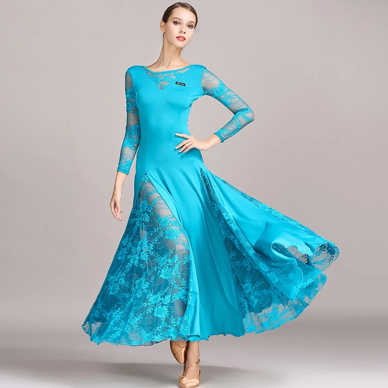 Top Trends: Women Modern Dance Dress Waltz Ballroom Dance Tango National Standard Dance Dress Lace Stitching Long Shoppable Styles