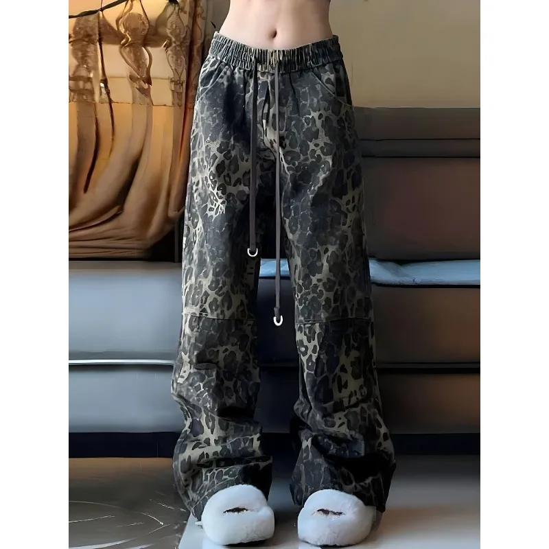 Top Trends: Deeptown Vintage Baggy Leopard Jeans Woman Spring Streetwear Gyaru Harajuku Wide Denim Pants Casual Trashy Y2k Loose Trousers Shoppable Styles