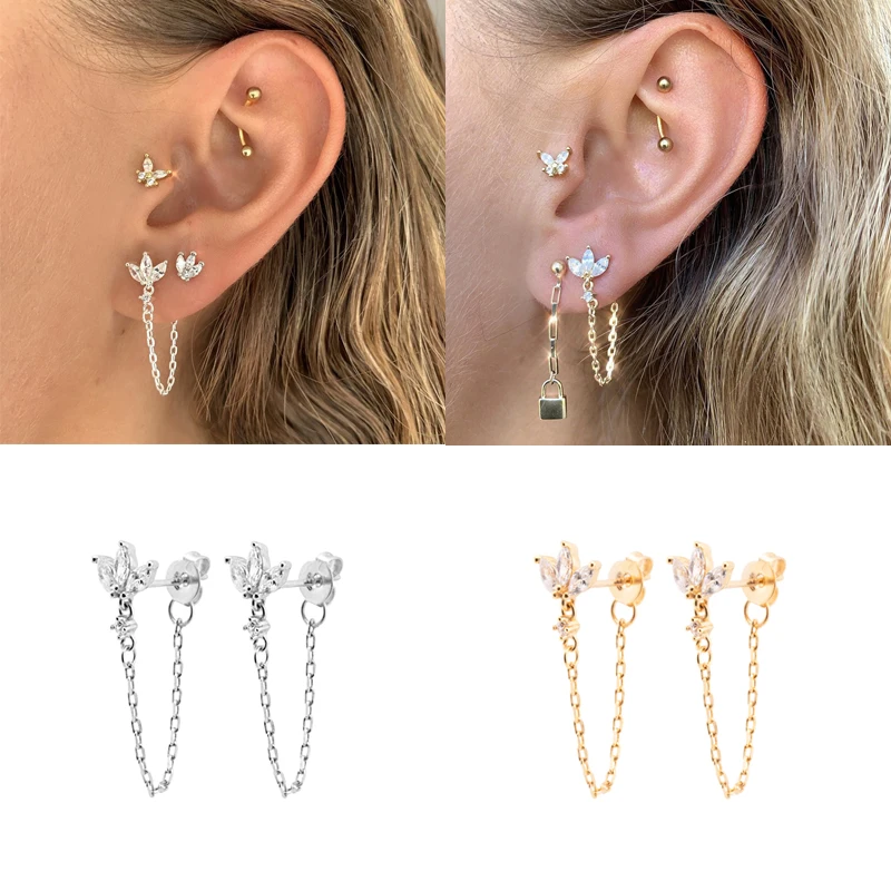 Top Trends: ISUEVA Gold Filled Stud Earrings For Women Butterfly Zircon Piercing Tassel Chain Dangle Earrings 2023 Party Jewelry Wholesale Shoppable Styles