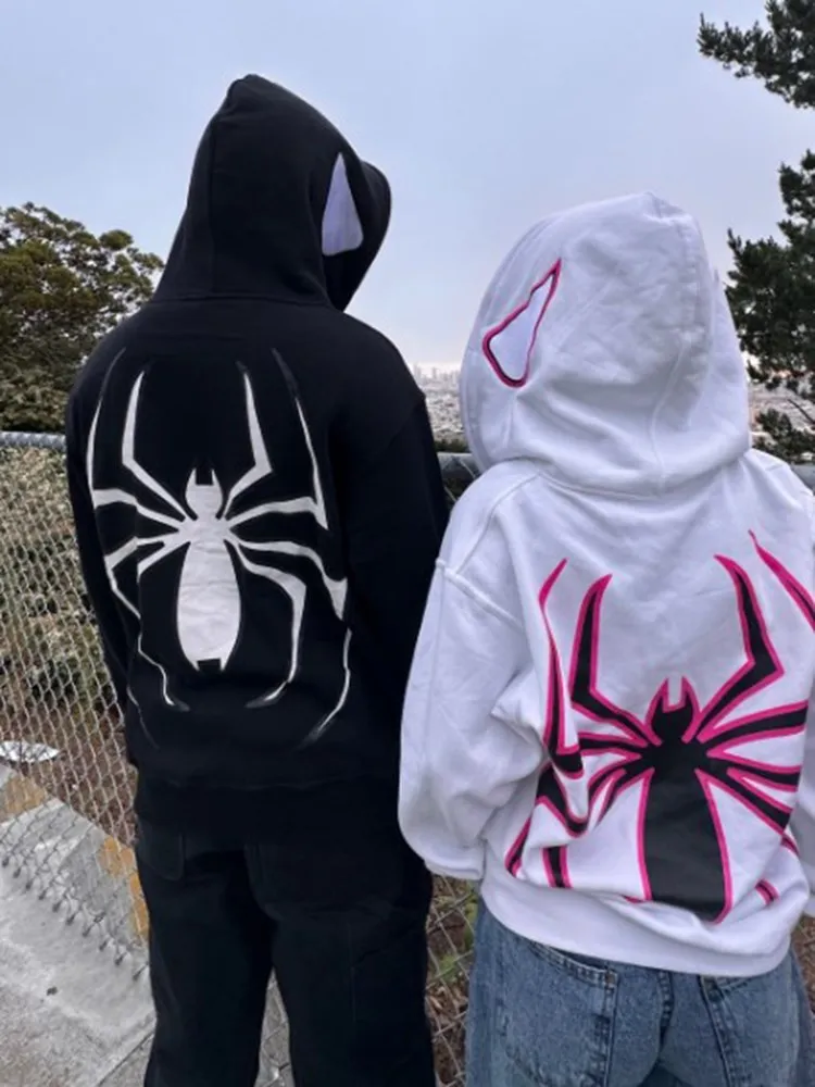 Top Trends: Gothic Spider Print Zipper Hoodie Sweatshirt Y2k Retro Loose Hip Hop Punk Kpop Clothes Oversize Winter Clothes Women Tops Shoppable Styles