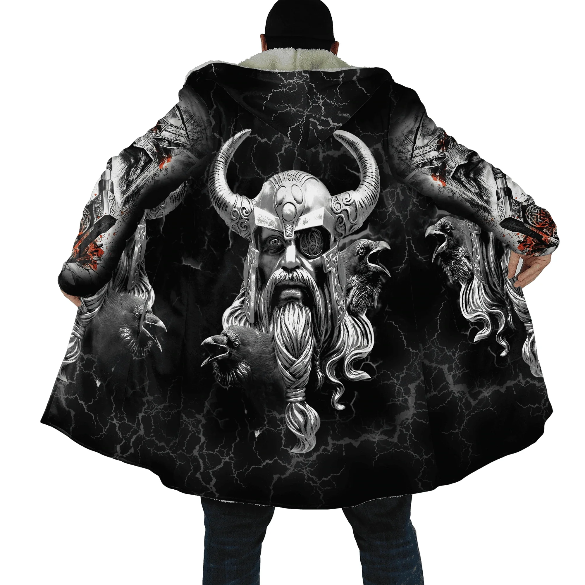 Top Trends: Winter Fashion Mens Cloak Norse Odin Raven Tattoo 3D Printed Thick Fleece Hooded Coat Unisex Casual Warm Cape Coat DP23 Shoppable Styles