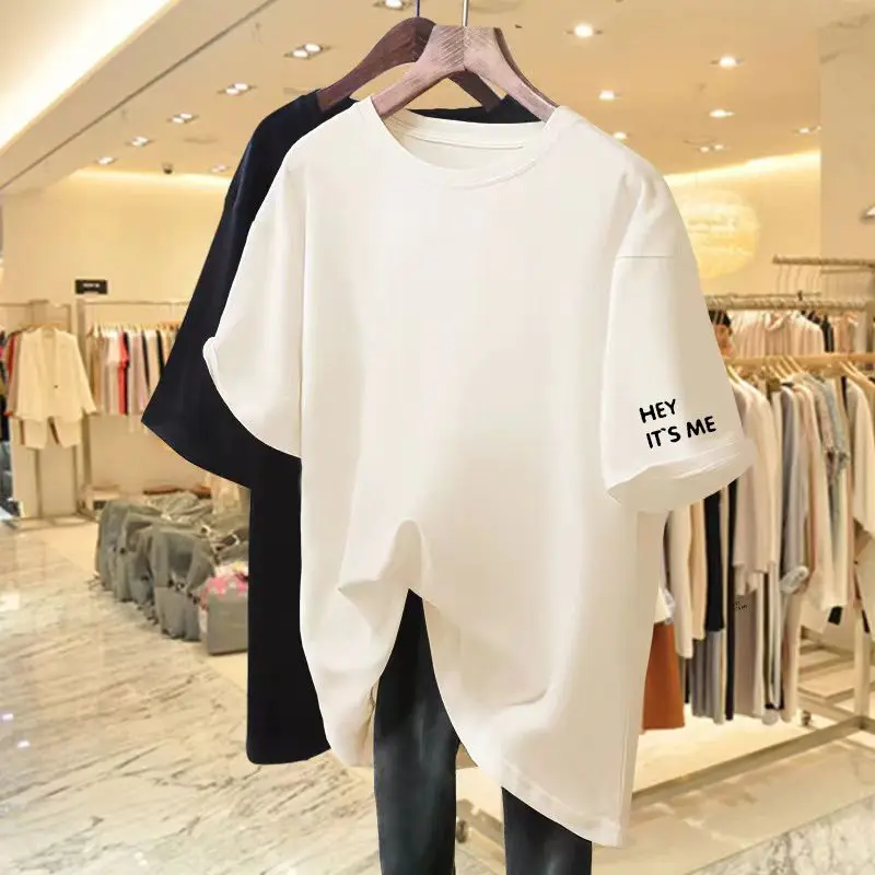 Top Trends: Women Clothing Basic T-shirt Summer 6XL 100 Cotton Casual Solid Korean Fashion Tops Simple All-match Loose Tees XXJ-22 Shoppable Styles