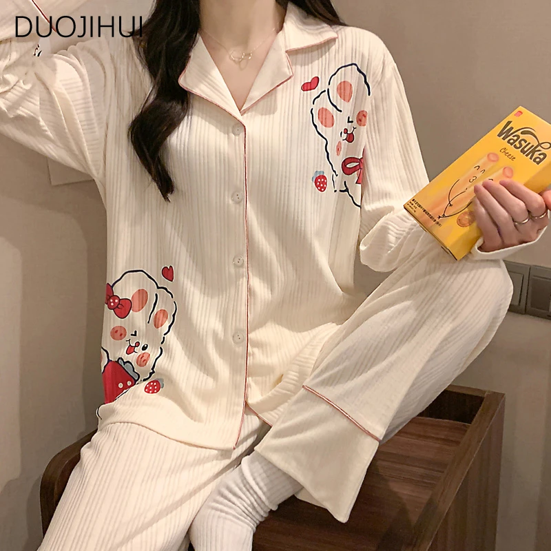 Top Trends: DUOJIHUI Two Piece Sweet Loose M-2XL Women Pajamas Set Autumn Chicly Button Cardigan Simple Casual Pant Fashion Female Sleepwear Shoppable Styles