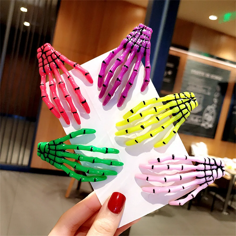 Top Trends: 1PC Skeleton Hands Bone Hair Clips Punk Skull Hand Side Clip For Women Girls Hairpin Halloween Party Hair Accessorie Shoppable Styles