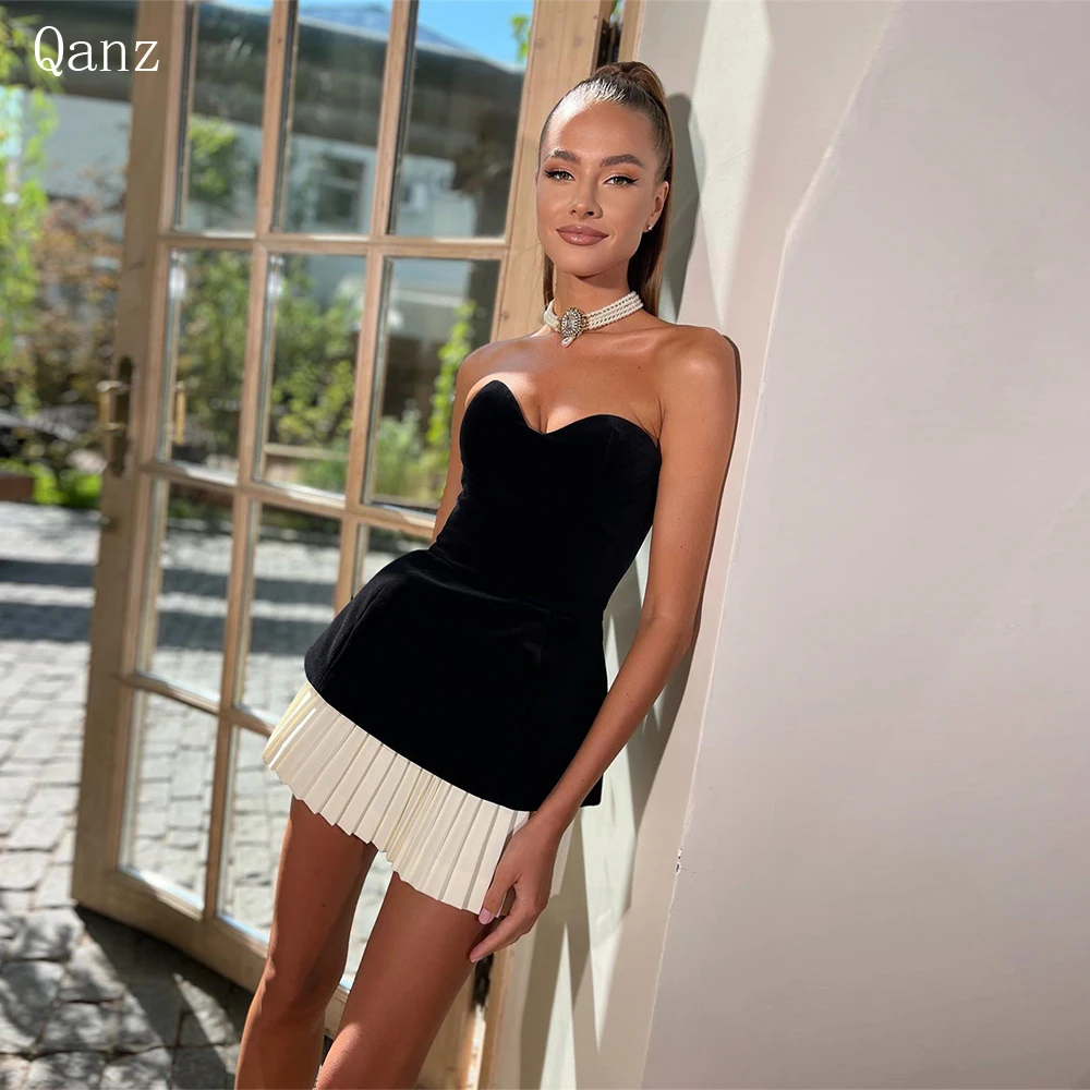 Top Trends: Qanz Modern Short Homecoming Dresses Cocktail Dresses Sweetheart Velour Vestidos Para Eventos Especiales Pleat Vestidos De Festa Shoppable Styles