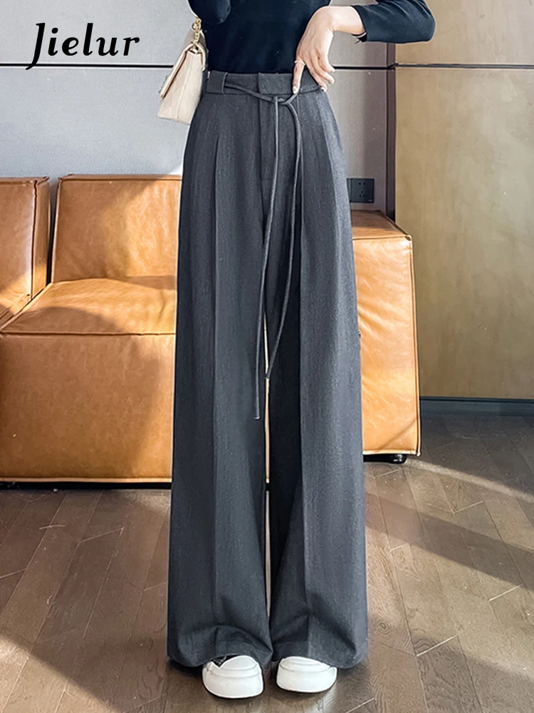 Top Trends: Jielur Straight Lace-up Loose Casual Wide Leg Pants New High Waist Slim Fashion Female Streetwear Pure Color Women&#039;s Trousers Shoppable Styles