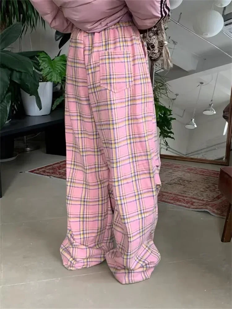 Top Trends: Deeptown Y2K Pink Plaid Pants Women Korean Fashion Winter Wide Leg Checked Trousers Oversized Harajuku Vintage Baggy Sweatpants Shoppable Styles - Image 5