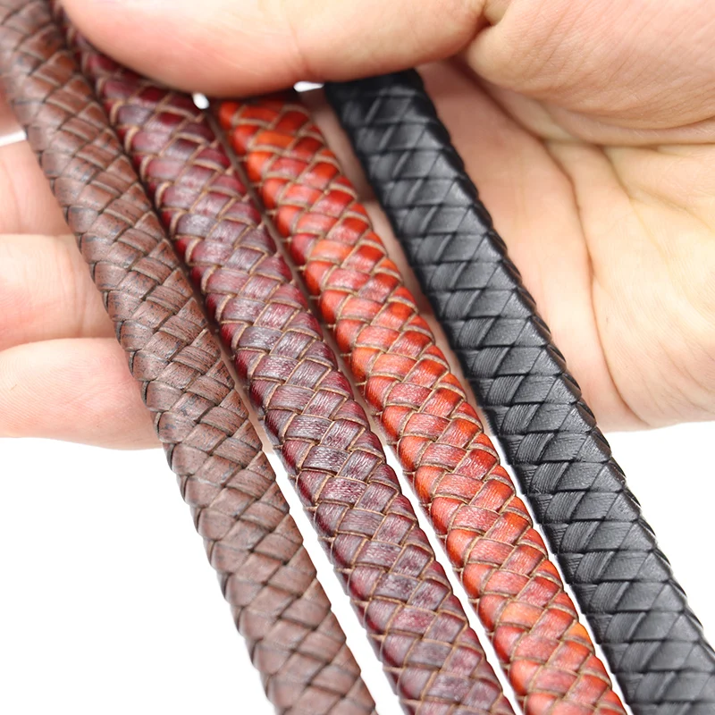 Top Trends: 0.5 / 1meter Vintage Black Brown Real Genuine Leather Cords 8mm 10mm 12mm Flat Leather Cord For Bracelet Jewelry Making Findings Shoppable Styles