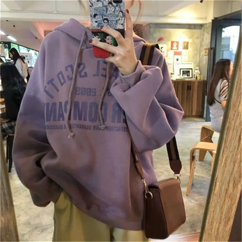 Top Trends: Kawaii Hoodie Streetwear Boyfriend Hoodies Women Letter Print Plus Velvet Hooded Sweatshirt Korean Harajuku Loose Pullover Shoppable Styles