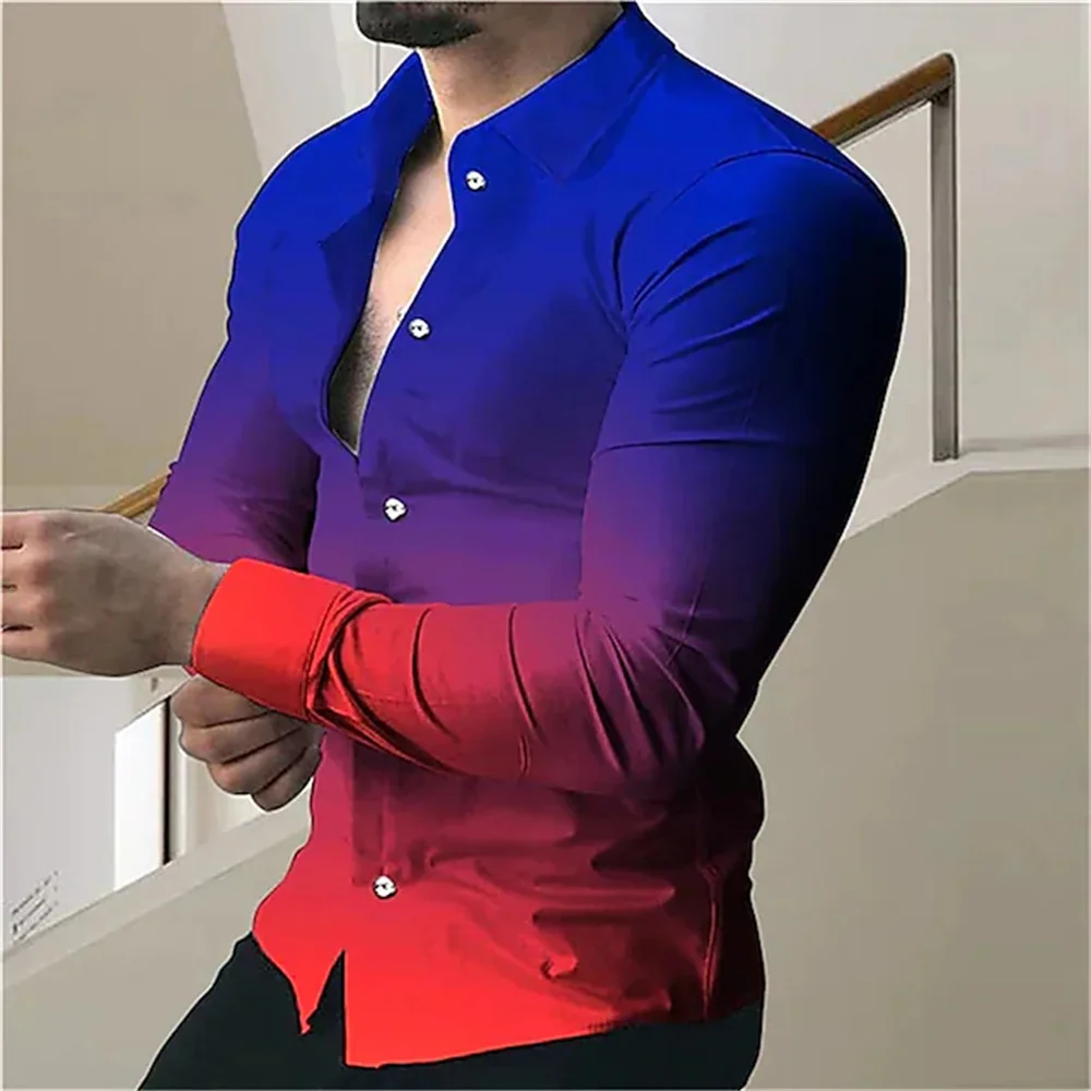 Top Trends: Men's Shirts 2023 Summer Gradual Graphics Print Volume Decrease Rainbow Freedom Street Long Sleeve Button Fashion Shirt 6XL Shoppable Styles