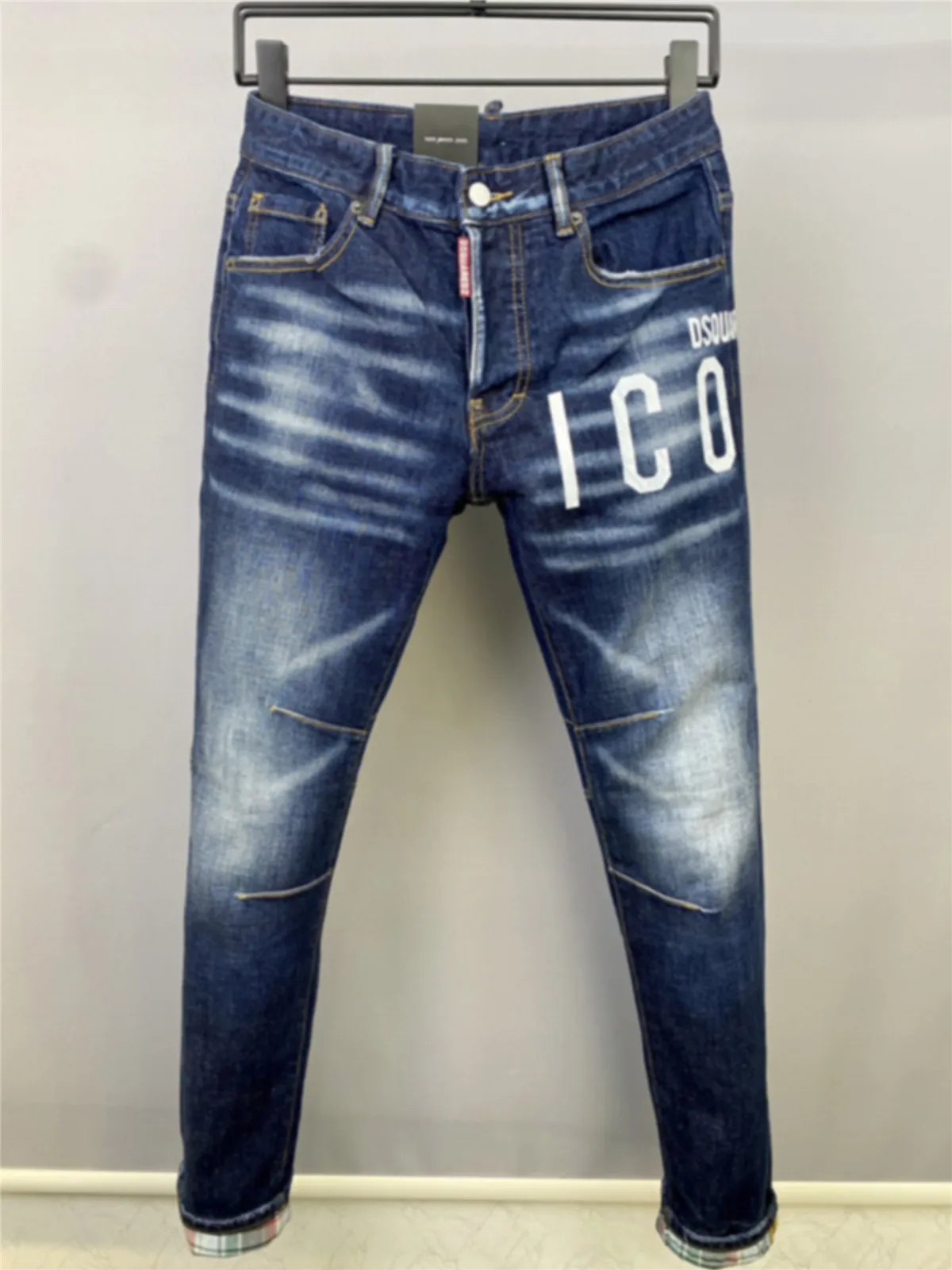 Top Trends: 2024 Spring / Summer New D2 Jeans Fashion Men&#039;s Washed And Worn Hole Patch Paint 3D Cut Small Feet Blue Shoppable Styles