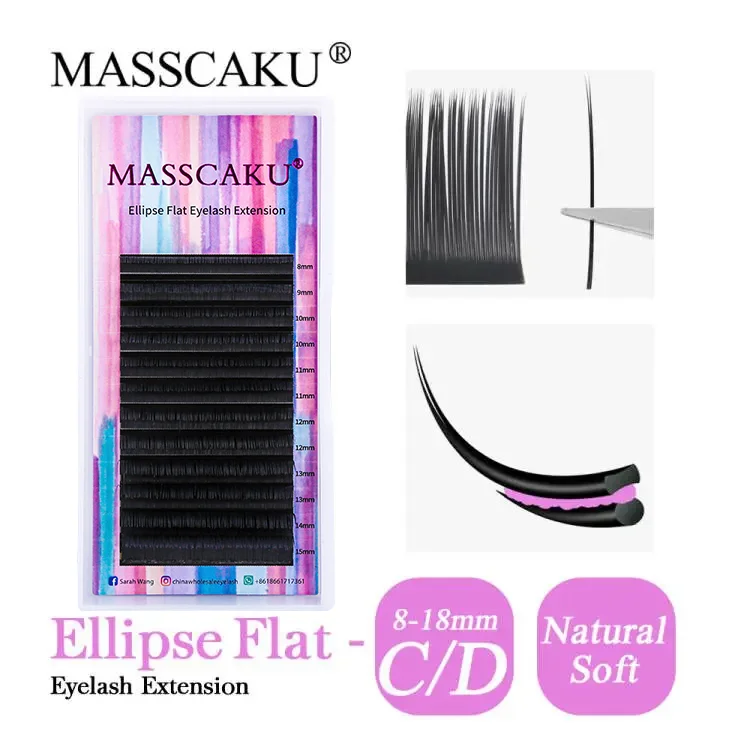 Top Trends: MASSCAKU Super Soft Ellipse Shape Lashes 0.15 0.20 Thickness Natural Faux Mink Eyelashes Extension Custom Logo Matte Flat Lashes Shoppable Styles