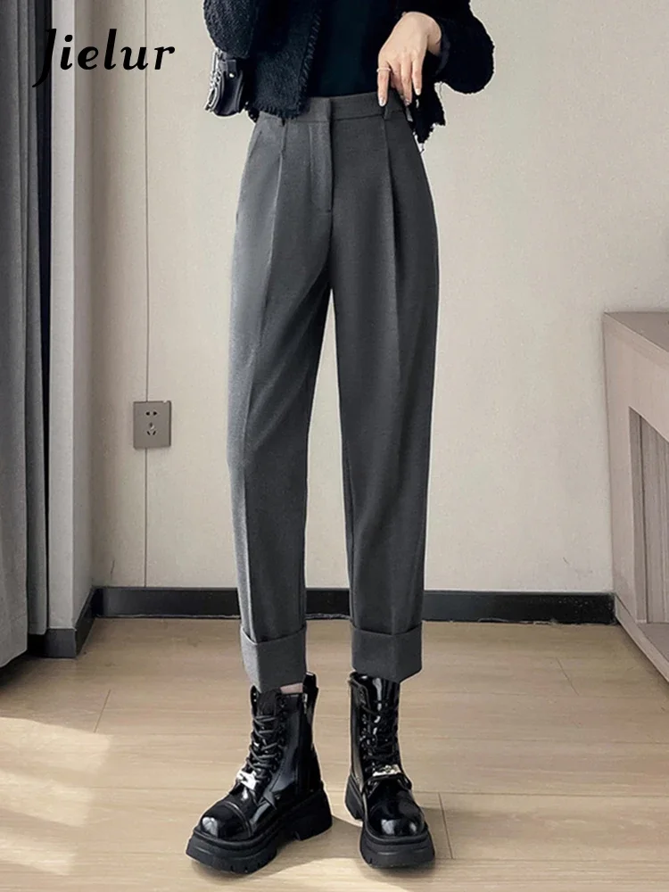 Top Trends: Jielur New Thick Cuffs Loose Fashion Harem Pants Solid Color Casual Straight Winter Simple Female Trousers Chic Office Ladies Shoppable Styles