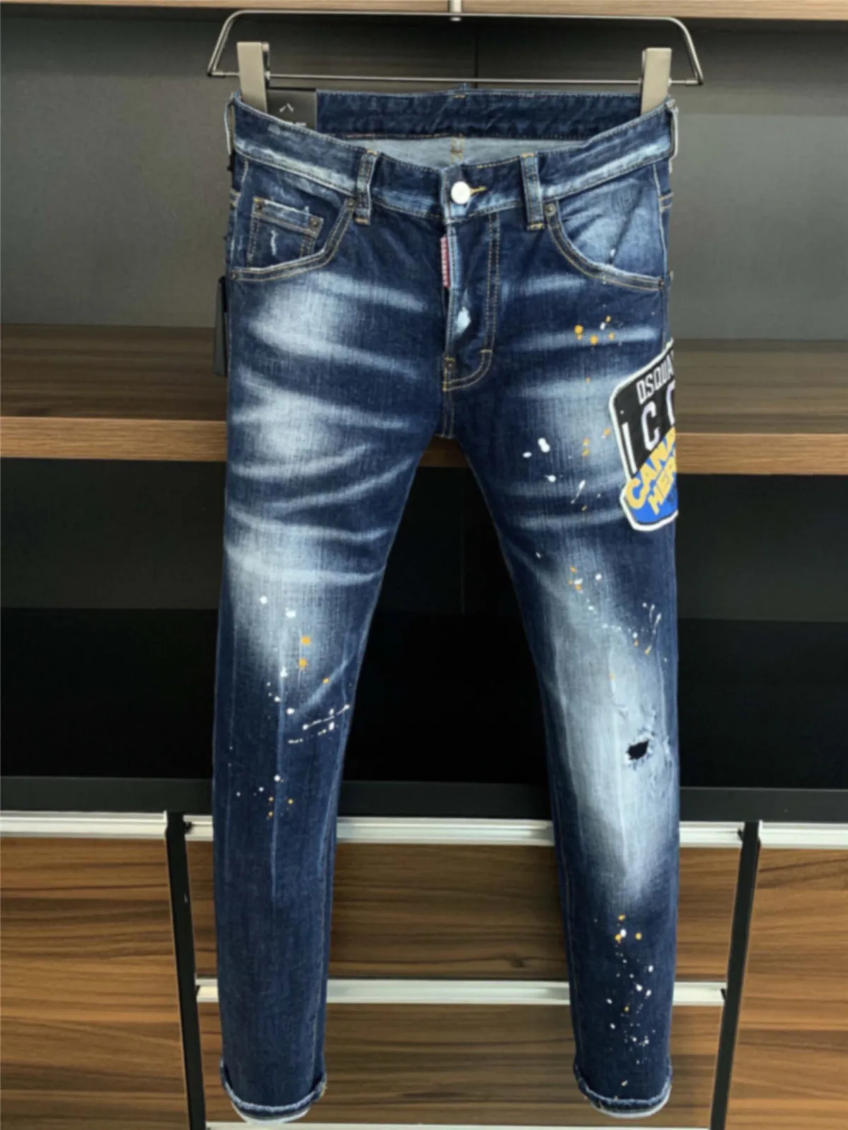 Top Trends: 2024 Spring / Summer New D2 Jeans Fashion Men&#039;s Washed And Worn Hole Paint Graffiti Print Blue Slim Fit Feet Pants Shoppable Styles