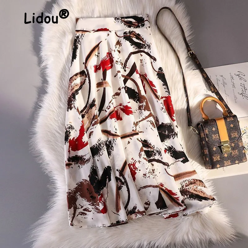 Top Trends: Fragmented Floral Printed Half Length Skirt Women's Retro High Waisted Slimming Over The Knee Large Swing A-line Skirt 2023 Shoppable Styles