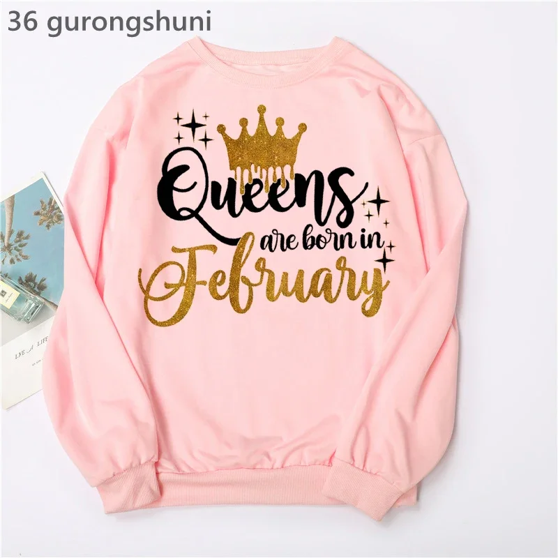 Top Trends: Birthday Gift Pink Hoodies Women Clothes 2024 Golden Crown Queen Are Born In January To December Graphic Print Sweatshirt Femme Shoppable Styles