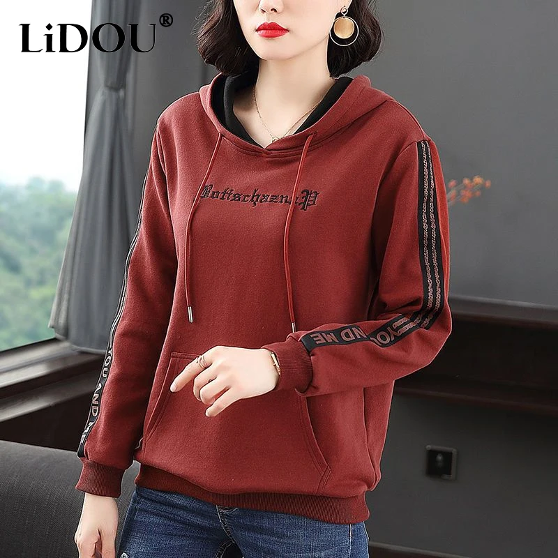 Top Trends: 2023 Autumn Winter New Solid Color Hooded Long Sleeve Fashion Printing Hoodies Women Cotton Casual Loose All-match Pullovers Shoppable Styles