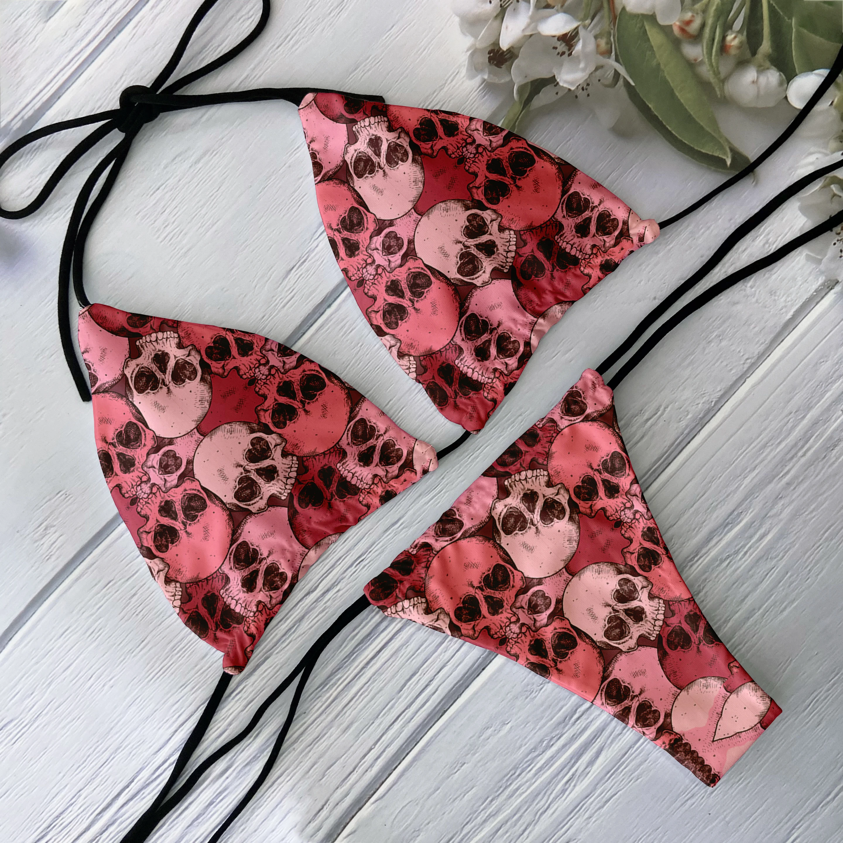 Top Trends: New Bikini Set Deep V Backless Low Waist Sexy Skull Pattern Printed Swimsuit Beach Surfing Vacation Ladies Swimsuit Two Piece Se Shoppable Styles