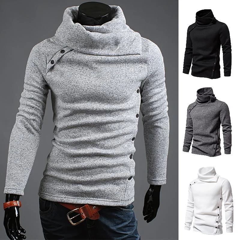 Top Trends: New Men's Irregular Stack Collar Turtleneck Cowl Neck Long Sleeve Sweater Slim Fit Pullover Tops Shirt Clothing Shoppable Styles