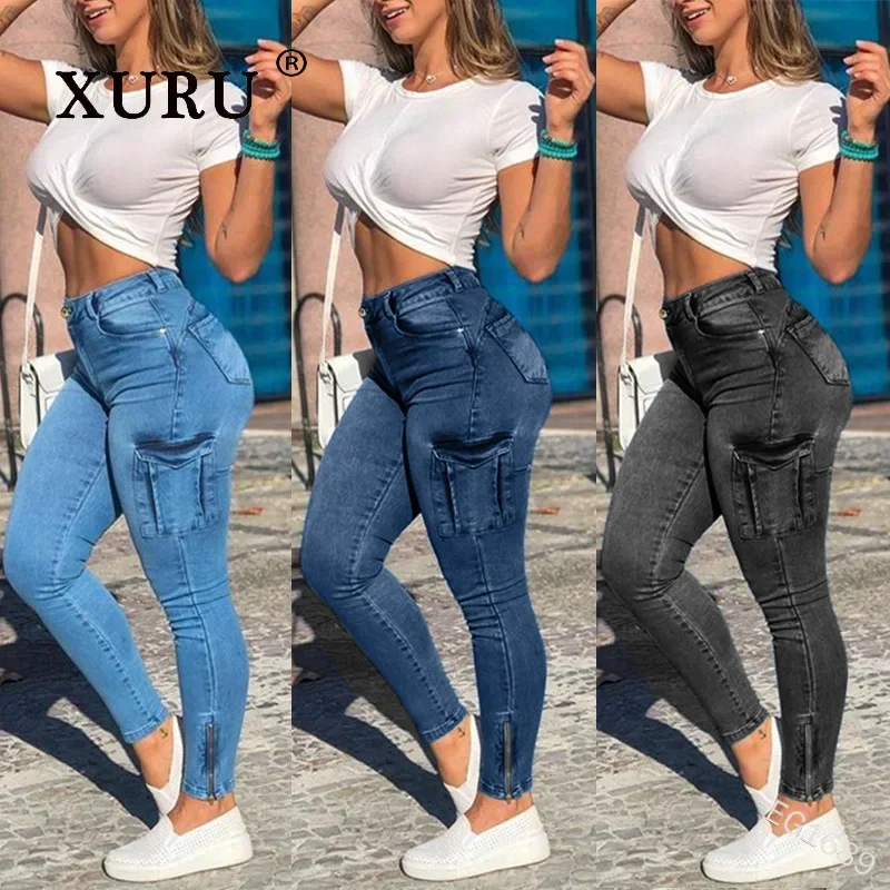 Top Trends: XURU - European And American New Pocket Polished White Old Jeans Women's Wear, Sexy Zipper Work Dress Small Leggings Pants7-1689 Shoppable Styles