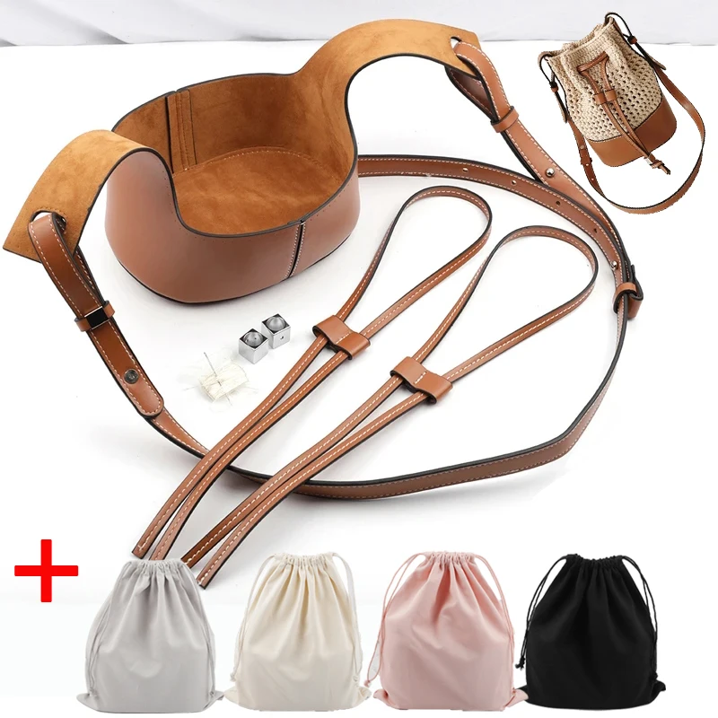 Top Trends: Handmade Handbag Shoulder Strap Hollow Drawstring Woven Bag Set Bucket Bag Leather With Bag Bottom Belt Bag For DIY Backpack Shoppable Styles