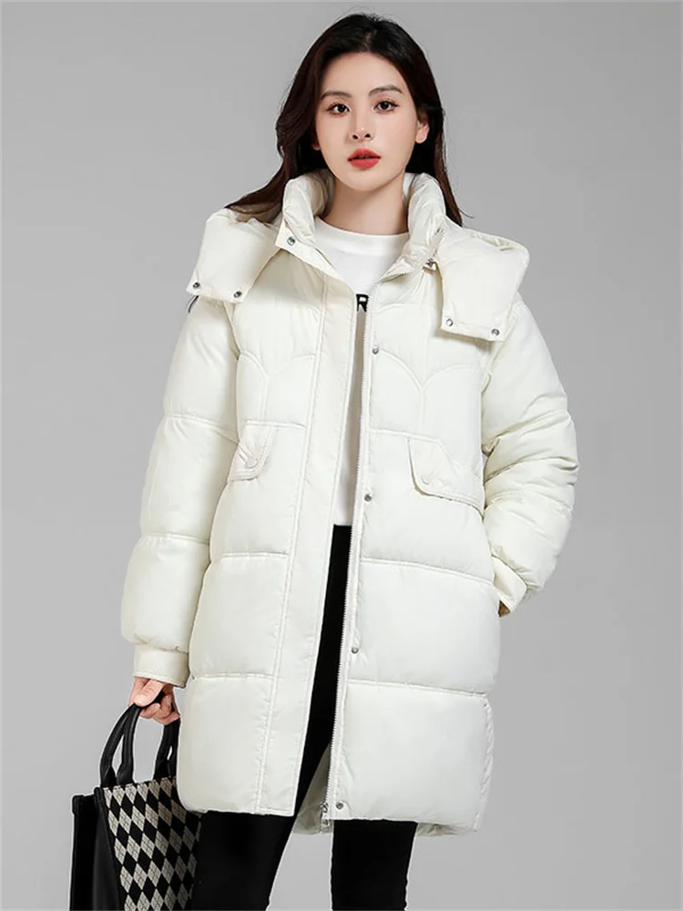 Top Trends: Down Cotton Coat Women 2023 Winter New Fashion Long Loose Detachable Hooded Parkas Jacket Casual Thick Warmth Clothing Shoppable Styles