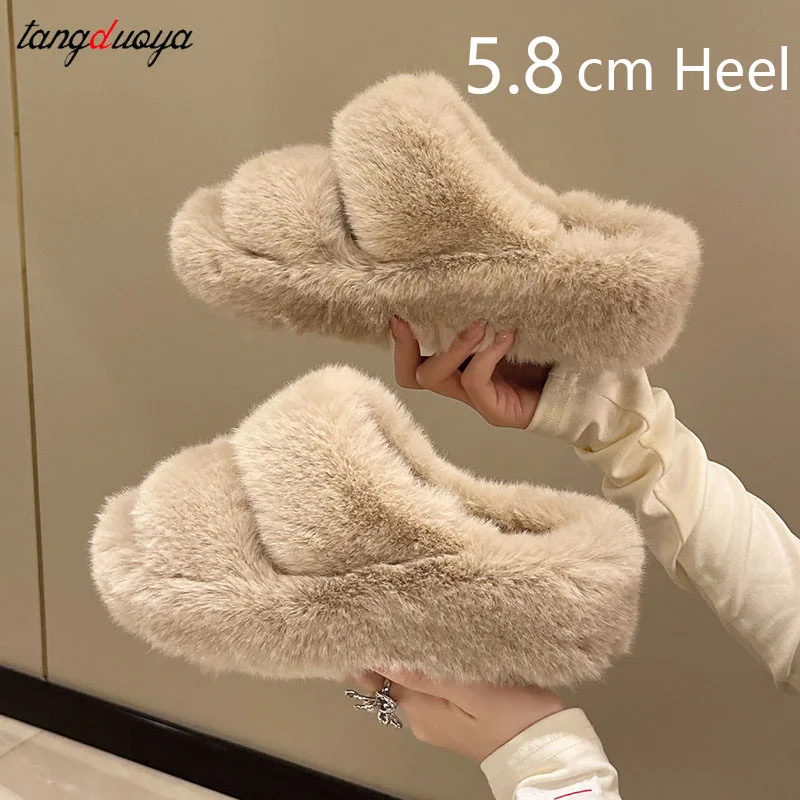 Top Trends: Fluffy Slippers Furry Platform Slippers Women&#039;s Shoes Sandals Plush Slippers Women&#039;s Autumn Winter Thick Bottom Home Cute Women Shoppable Styles